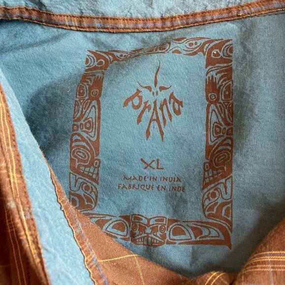 Prana Brown Blue Plaid Western Style Shirt Mens XL Chest Pockets Cotton Blend - Picture 5 of 10